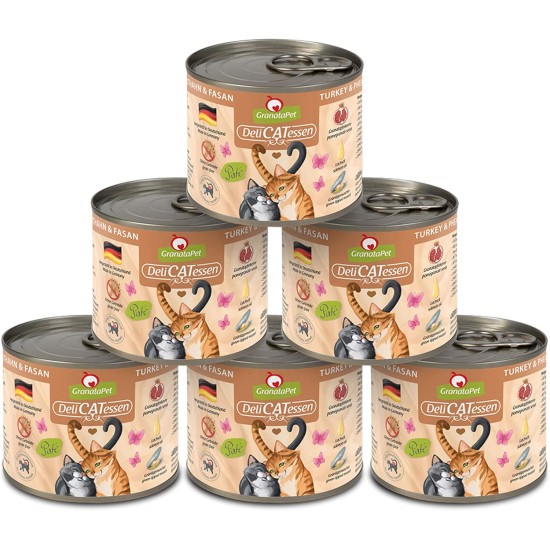 GranataPet DeliCatessen Turkey & Pheasant, Wet Food for Cats, Cat Feed for Gourmands, Grain-Free Feed & No Added Sugar, 6 x 85 g GranataPet DeliCatessen Turkey & Pheasant, Wet Food for Cats, Cat Feed for Gourmands, Grain-Free Feed & No Added Sugar, 6 x 85 g