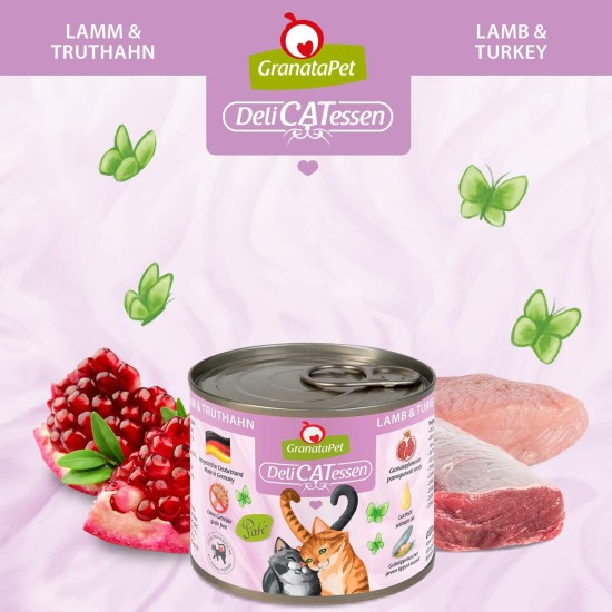 GranataPet DeliCatessen Turkey & Pheasant, Wet Food for Cats, Cat Feed for Gourmands, Grain-Free Feed & No Added Sugar, 6 x 85 g GranataPet DeliCatessen Turkey & Pheasant, Wet Food for Cats, Cat Feed for Gourmands, Grain-Free Feed & No Added Sugar, 6 x 85 g