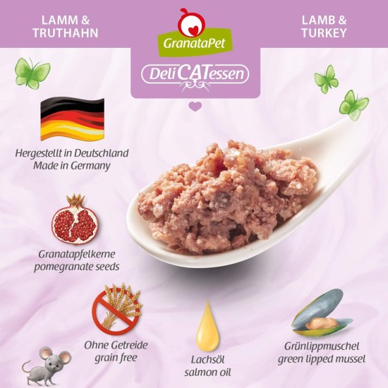 GranataPet DeliCatessen Turkey & Pheasant, Wet Food for Cats, Cat Feed for Gourmands, Grain-Free Feed & No Added Sugar, 6 x 85 g GranataPet DeliCatessen Turkey & Pheasant, Wet Food for Cats, Cat Feed for Gourmands, Grain-Free Feed & No Added Sugar, 6 x 85 g