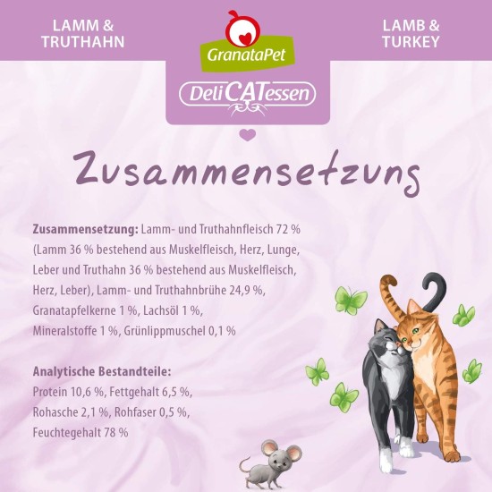 GranataPet DeliCatessen Turkey & Pheasant, Wet Food for Cats, Cat Feed for Gourmands, Grain-Free Feed & No Added Sugar, 6 x 85 g GranataPet DeliCatessen Turkey & Pheasant, Wet Food for Cats, Cat Feed for Gourmands, Grain-Free Feed & No Added Sugar, 6 x 85 g