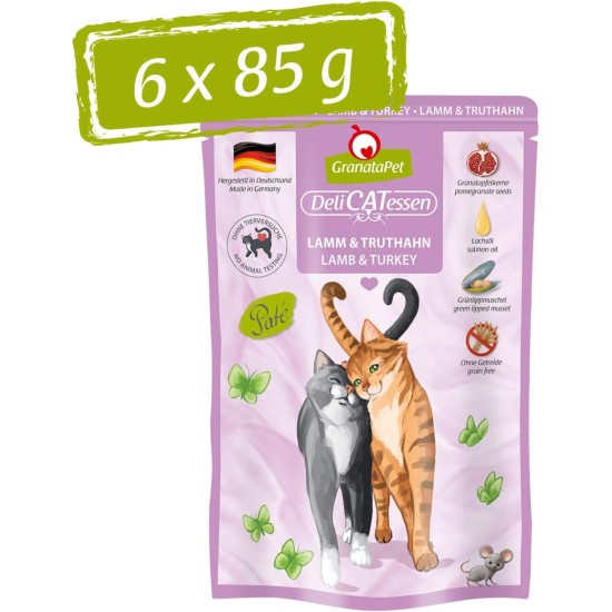 GranataPet DeliCatessen Turkey & Pheasant, Wet Food for Cats, Cat Feed for Gourmands, Grain-Free Feed & No Added Sugar, 6 x 85 g GranataPet DeliCatessen Turkey & Pheasant, Wet Food for Cats, Cat Feed for Gourmands, Grain-Free Feed & No Added Sugar, 6 x 85 g