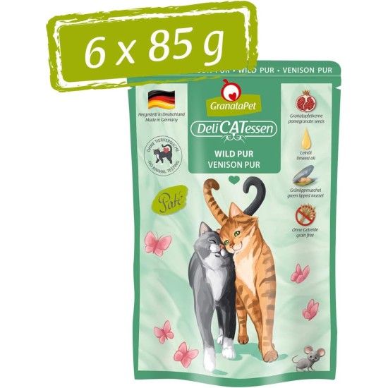 GranataPet DeliCatessen Turkey & Pheasant, Wet Food for Cats, Cat Feed for Gourmands, Grain-Free Feed & No Added Sugar, 6 x 85 g GranataPet DeliCatessen Turkey & Pheasant, Wet Food for Cats, Cat Feed for Gourmands, Grain-Free Feed & No Added Sugar, 6 x 85 g