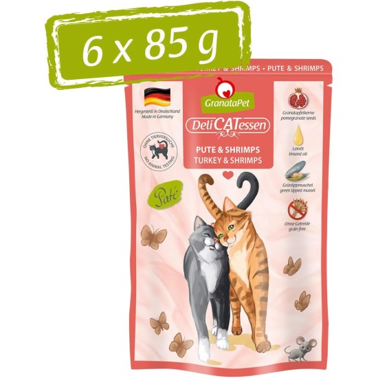 GranataPet DeliCatessen Turkey & Pheasant, Wet Food for Cats, Cat Feed for Gourmands, Grain-Free Feed & No Added Sugar, 6 x 85 g GranataPet DeliCatessen Turkey & Pheasant, Wet Food for Cats, Cat Feed for Gourmands, Grain-Free Feed & No Added Sugar, 6 x 85 g