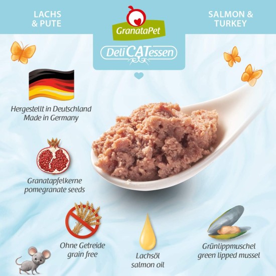 GranataPet DeliCatessen Turkey & Pheasant, Wet Food for Cats, Cat Feed for Gourmands, Grain-Free Feed & No Added Sugar, 6 x 85 g GranataPet DeliCatessen Turkey & Pheasant, Wet Food for Cats, Cat Feed for Gourmands, Grain-Free Feed & No Added Sugar, 6 x 85 g