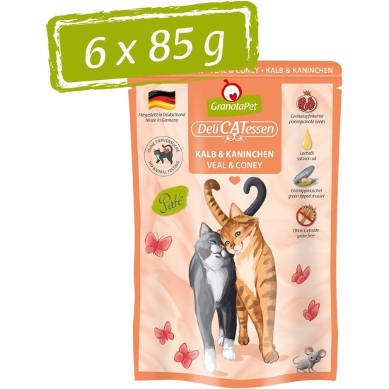 GranataPet DeliCatessen Turkey & Pheasant, Wet Food for Cats, Cat Feed for Gourmands, Grain-Free Feed & No Added Sugar, 6 x 85 g GranataPet DeliCatessen Turkey & Pheasant, Wet Food for Cats, Cat Feed for Gourmands, Grain-Free Feed & No Added Sugar, 6 x 85 g