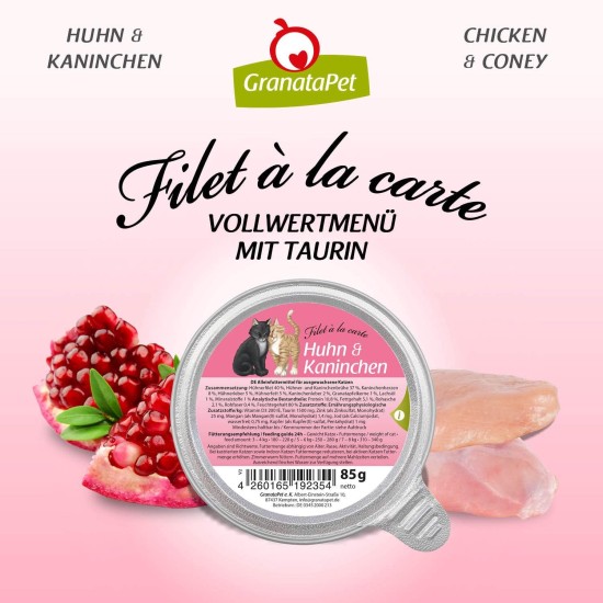 GranataPet Filet à la carte chicken PUR, wet food for cats, fillet pieces without cereals, cat food without added sugar, high meat content, 6 x 85 g GranataPet Filet à la carte chicken PUR, wet food for cats, fillet pieces without cereals, cat food without added sugar, high meat content, 6 x 85 g