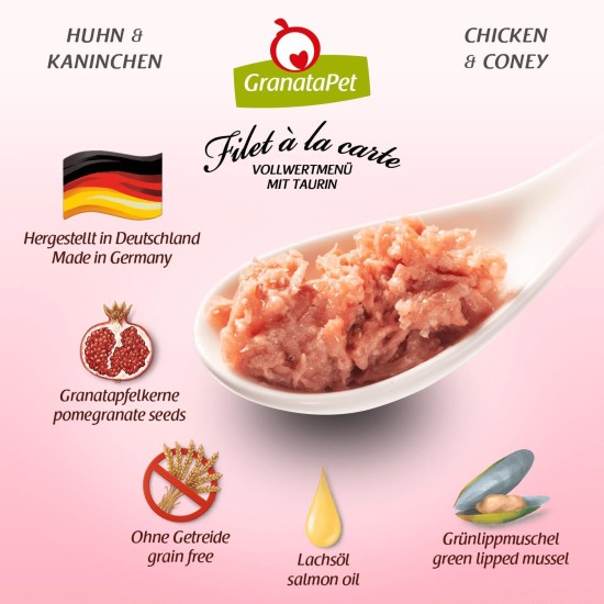 GranataPet Filet à la carte chicken PUR, wet food for cats, fillet pieces without cereals, cat food without added sugar, high meat content, 6 x 85 g GranataPet Filet à la carte chicken PUR, wet food for cats, fillet pieces without cereals, cat food without added sugar, high meat content, 6 x 85 g
