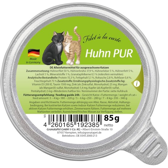 GranataPet Filet à la carte chicken PUR, wet food for cats, fillet pieces without cereals, cat food without added sugar, high meat content, 6 x 85 g GranataPet Filet à la carte chicken PUR, wet food for cats, fillet pieces without cereals, cat food without added sugar, high meat content, 6 x 85 g