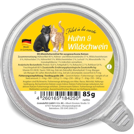 GranataPet Filet à la carte chicken PUR, wet food for cats, fillet pieces without cereals, cat food without added sugar, high meat content, 6 x 85 g GranataPet Filet à la carte chicken PUR, wet food for cats, fillet pieces without cereals, cat food without added sugar, high meat content, 6 x 85 g