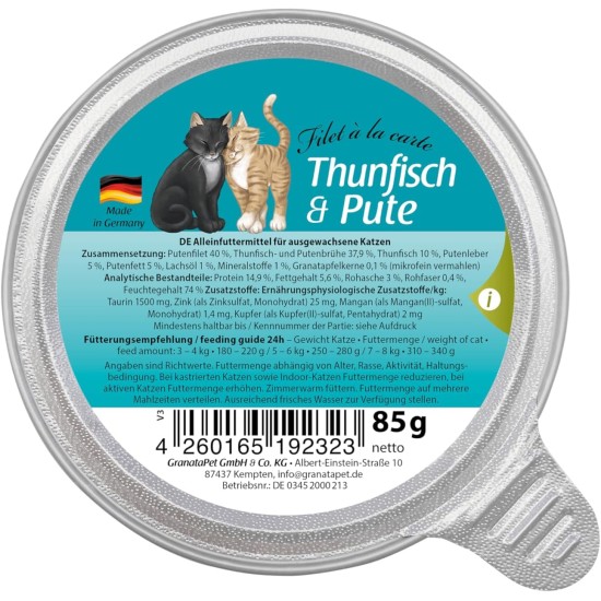 GranataPet Filet à la carte chicken PUR, wet food for cats, fillet pieces without cereals, cat food without added sugar, high meat content, 6 x 85 g GranataPet Filet à la carte chicken PUR, wet food for cats, fillet pieces without cereals, cat food without added sugar, high meat content, 6 x 85 g