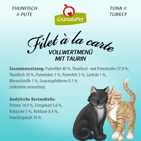 GranataPet Filet à la carte chicken PUR, wet food for cats, fillet pieces without cereals, cat food without added sugar, high meat content, 6 x 85 g GranataPet Filet à la carte chicken PUR, wet food for cats, fillet pieces without cereals, cat food without added sugar, high meat content, 6 x 85 g