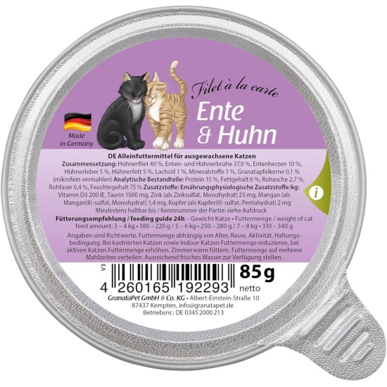 GranataPet Filet à la carte chicken PUR, wet food for cats, fillet pieces without cereals, cat food without added sugar, high meat content, 6 x 85 g GranataPet Filet à la carte chicken PUR, wet food for cats, fillet pieces without cereals, cat food without added sugar, high meat content, 6 x 85 g