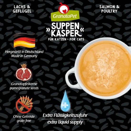 GranataPet Suppenkasper Multipack 6 Varieties, 12 x 70 g, Snacks for Cats, Treats for Extra Hydration, Soup Against Small Hunger, Cat Food without Grains and No Added Sugar GranataPet Suppenkasper Multipack 6 Varieties, 12 x 70 g, Snacks for Cats, Treats for Extra Hydration, Soup Against Small Hunger, Cat Food without Grains and No Added Sugar