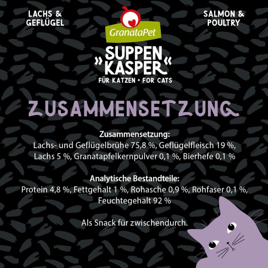 GranataPet Suppenkasper Multipack 6 Varieties, 12 x 70 g, Snacks for Cats, Treats for Extra Hydration, Soup Against Small Hunger, Cat Food without Grains and No Added Sugar GranataPet Suppenkasper Multipack 6 Varieties, 12 x 70 g, Snacks for Cats, Treats for Extra Hydration, Soup Against Small Hunger, Cat Food without Grains and No Added Sugar