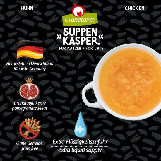 GranataPet Suppenkasper Multipack 6 Varieties, 12 x 70 g, Snacks for Cats, Treats for Extra Hydration, Soup Against Small Hunger, Cat Food without Grains and No Added Sugar GranataPet Suppenkasper Multipack 6 Varieties, 12 x 70 g, Snacks for Cats, Treats for Extra Hydration, Soup Against Small Hunger, Cat Food without Grains and No Added Sugar