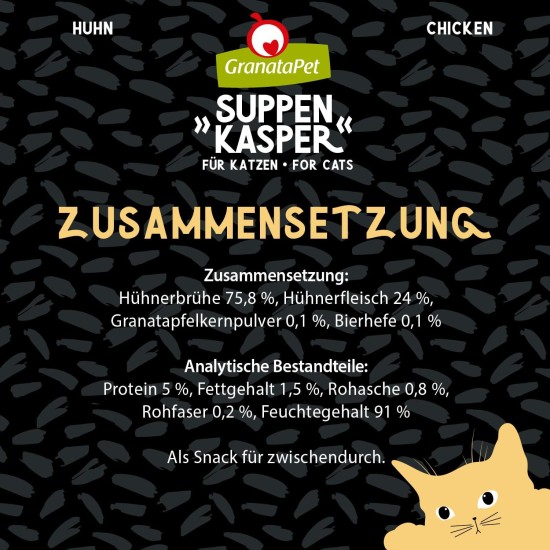 GranataPet Suppenkasper Multipack 6 Varieties, 12 x 70 g, Snacks for Cats, Treats for Extra Hydration, Soup Against Small Hunger, Cat Food without Grains and No Added Sugar GranataPet Suppenkasper Multipack 6 Varieties, 12 x 70 g, Snacks for Cats, Treats for Extra Hydration, Soup Against Small Hunger, Cat Food without Grains and No Added Sugar