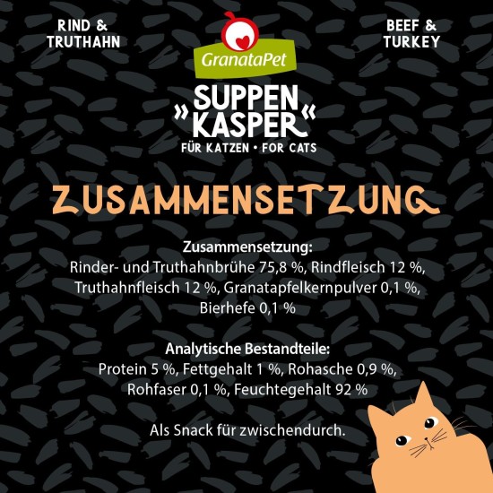 GranataPet Suppenkasper Multipack 6 Varieties, 12 x 70 g, Snacks for Cats, Treats for Extra Hydration, Soup Against Small Hunger, Cat Food without Grains and No Added Sugar GranataPet Suppenkasper Multipack 6 Varieties, 12 x 70 g, Snacks for Cats, Treats for Extra Hydration, Soup Against Small Hunger, Cat Food without Grains and No Added Sugar