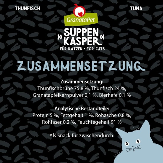 GranataPet Suppenkasper Multipack 6 Varieties, 12 x 70 g, Snacks for Cats, Treats for Extra Hydration, Soup Against Small Hunger, Cat Food without Grains and No Added Sugar GranataPet Suppenkasper Multipack 6 Varieties, 12 x 70 g, Snacks for Cats, Treats for Extra Hydration, Soup Against Small Hunger, Cat Food without Grains and No Added Sugar