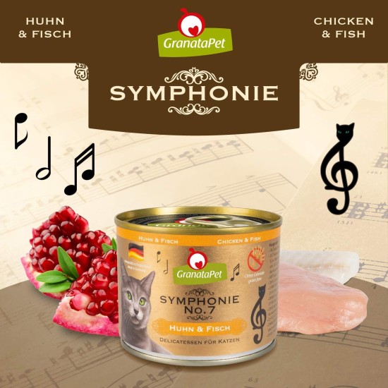GranataPet Symphony No. 7 Chicken & Fish, 6 x 200 g, Cat Food without Grains & Added Sugar, Fillet in Natural Jelly, Delicate Wet Food for Cats GranataPet Symphony No. 7 Chicken & Fish, 6 x 200 g, Cat Food without Grains & Added Sugar, Fillet in Natural Jelly, Delicate Wet Food for Cats