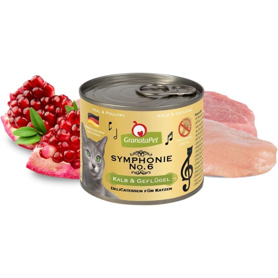 GranataPet Symphony No. Veal & Poultry, 6 x 200 g, Cat Food without Grains & Added Sugar, Fillet in Natural Jelly, Delicate Wet Food for Cats 6 pcs GranataPet Symphony No. Veal & Poultry, 6 x 200 g, Cat Food without Grains & Added Sugar, Fillet in Natural Jelly, Delicate Wet Food for Cats 6 pcs
