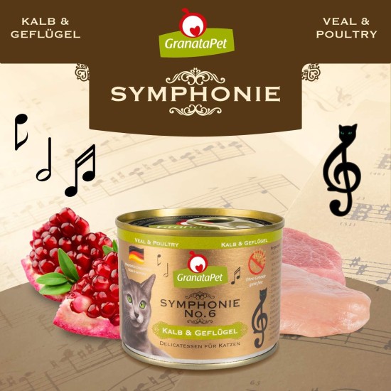 GranataPet Symphony No. Veal & Poultry, 6 x 200 g, Cat Food without Grains & Added Sugar, Fillet in Natural Jelly, Delicate Wet Food for Cats 6 pcs GranataPet Symphony No. Veal & Poultry, 6 x 200 g, Cat Food without Grains & Added Sugar, Fillet in Natural Jelly, Delicate Wet Food for Cats 6 pcs