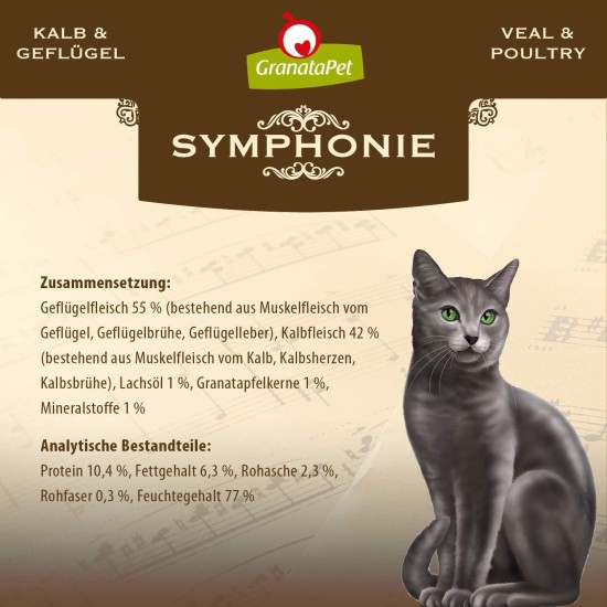 GranataPet Symphony No. Veal & Poultry, 6 x 200 g, Cat Food without Grains & Added Sugar, Fillet in Natural Jelly, Delicate Wet Food for Cats 6 pcs GranataPet Symphony No. Veal & Poultry, 6 x 200 g, Cat Food without Grains & Added Sugar, Fillet in Natural Jelly, Delicate Wet Food for Cats 6 pcs