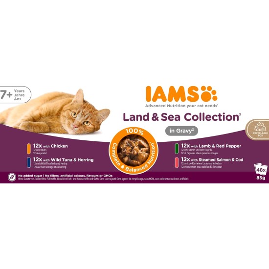 IAMS Delights Land & Sea Collection Senior Wet Cat Food - Multipack with Meat and Fish Varieties in Jelly, Wet Food for Older Cats from 7 Years, 48 x 85 g IAMS Delights Land & Sea Collection Senior Wet Cat Food - Multipack with Meat and Fish Varieties in Jelly, Wet Food for Older Cats from 7 Years, 48 x 85 g