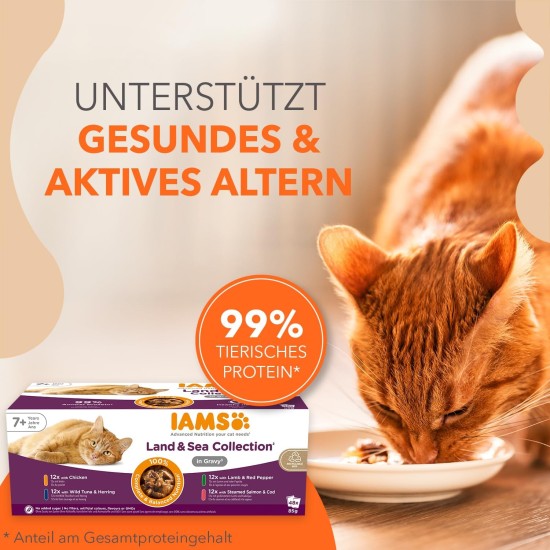 IAMS Delights Land & Sea Collection Senior Wet Cat Food - Multipack with Meat and Fish Varieties in Jelly, Wet Food for Older Cats from 7 Years, 48 x 85 g IAMS Delights Land & Sea Collection Senior Wet Cat Food - Multipack with Meat and Fish Varieties in Jelly, Wet Food for Older Cats from 7 Years, 48 x 85 g