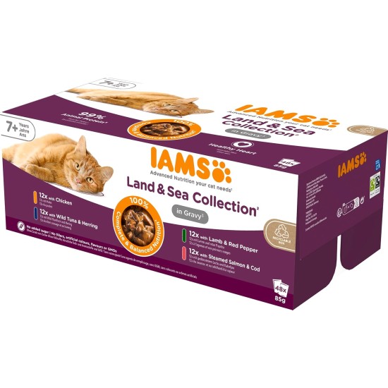 IAMS Delights Land & Sea Collection Senior Wet Cat Food - Multipack with Meat and Fish Varieties in Jelly, Wet Food for Older Cats from 7 Years, 48 x 85 g IAMS Delights Land & Sea Collection Senior Wet Cat Food - Multipack with Meat and Fish Varieties in Jelly, Wet Food for Older Cats from 7 Years, 48 x 85 g