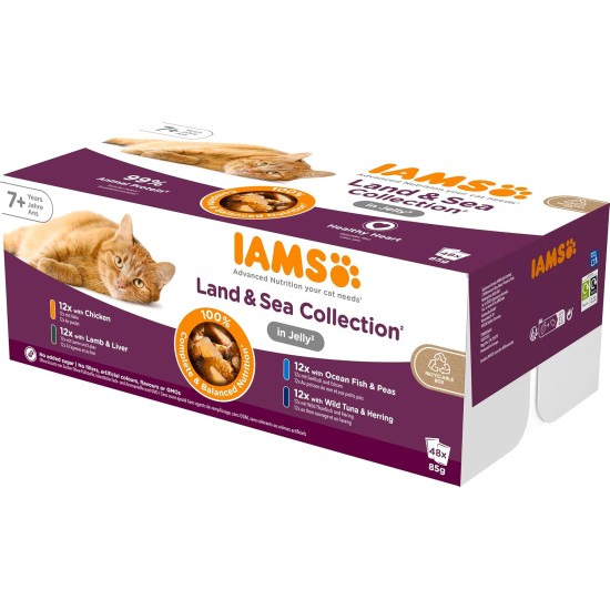 IAMS Delights Land & Sea Collection Senior Wet Cat Food - Multipack with Meat and Fish Varieties in Jelly, Wet Food for Older Cats from 7 Years, 48 x 85 g IAMS Delights Land & Sea Collection Senior Wet Cat Food - Multipack with Meat and Fish Varieties in Jelly, Wet Food for Older Cats from 7 Years, 48 x 85 g