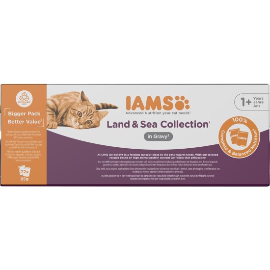 IAMS Delights Land & Sea Collection Wet Cat Food, Multipack with Meat and Fish Varieties in Sauce, Wet Food for Cats from 1 Year, 12 x 85 g IAMS Delights Land & Sea Collection Wet Cat Food, Multipack with Meat and Fish Varieties in Sauce, Wet Food for Cats from 1 Year, 12 x 85 g