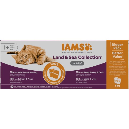 IAMS Delights Land & Sea Collection Wet Cat Food, Multipack with Meat and Fish Varieties in Sauce, Wet Food for Cats from 1 Year, 12 x 85 g IAMS Delights Land & Sea Collection Wet Cat Food, Multipack with Meat and Fish Varieties in Sauce, Wet Food for Cats from 1 Year, 12 x 85 g