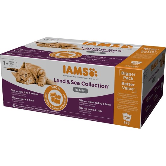 IAMS Delights Land & Sea Collection Wet Cat Food, Multipack with Meat and Fish Varieties in Sauce, Wet Food for Cats from 1 Year, 12 x 85 g IAMS Delights Land & Sea Collection Wet Cat Food, Multipack with Meat and Fish Varieties in Sauce, Wet Food for Cats from 1 Year, 12 x 85 g