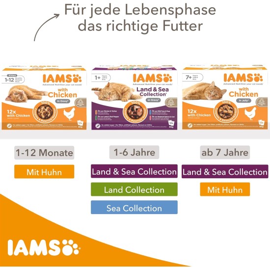 IAMS Delights Land & Sea Collection Wet Cat Food, Multipack with Meat and Fish Varieties in Sauce, Wet Food for Cats from 1 Year, 12 x 85 g IAMS Delights Land & Sea Collection Wet Cat Food, Multipack with Meat and Fish Varieties in Sauce, Wet Food for Cats from 1 Year, 12 x 85 g