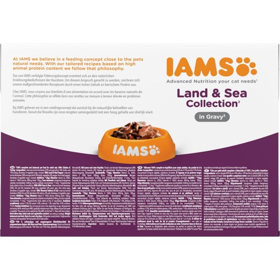 IAMS Delights Land & Sea Collection Wet Cat Food, Multipack with Meat and Fish Varieties in Sauce, Wet Food for Cats from 1 Year, 12 x 85 g IAMS Delights Land & Sea Collection Wet Cat Food, Multipack with Meat and Fish Varieties in Sauce, Wet Food for Cats from 1 Year, 12 x 85 g