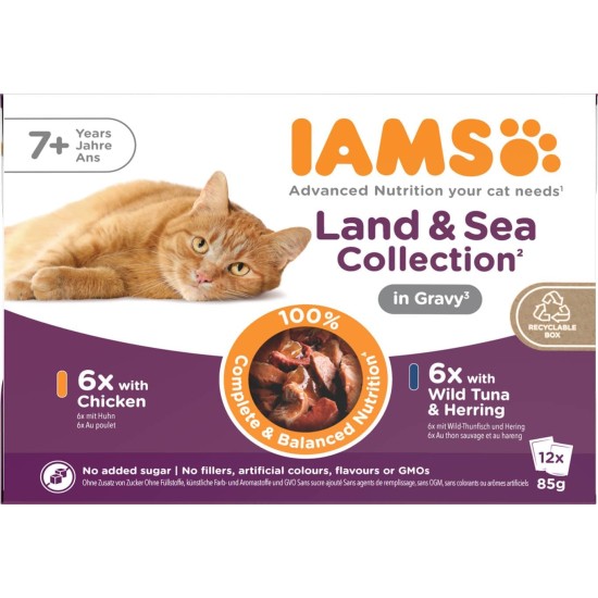 IAMS Delights Senior Wet Cat Food, Multipack with Chicken and Fish in Sauce, High-Quality Wet Food for Older Cats from 7 Years, 12 x 85 g IAMS Delights Senior Wet Cat Food, Multipack with Chicken and Fish in Sauce, High-Quality Wet Food for Older Cats from 7 Years, 12 x 85 g