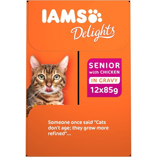 IAMS Delights Senior Wet Cat Food, Multipack with Chicken and Fish in Sauce, High-Quality Wet Food for Older Cats from 7 Years, 12 x 85 g IAMS Delights Senior Wet Cat Food, Multipack with Chicken and Fish in Sauce, High-Quality Wet Food for Older Cats from 7 Years, 12 x 85 g