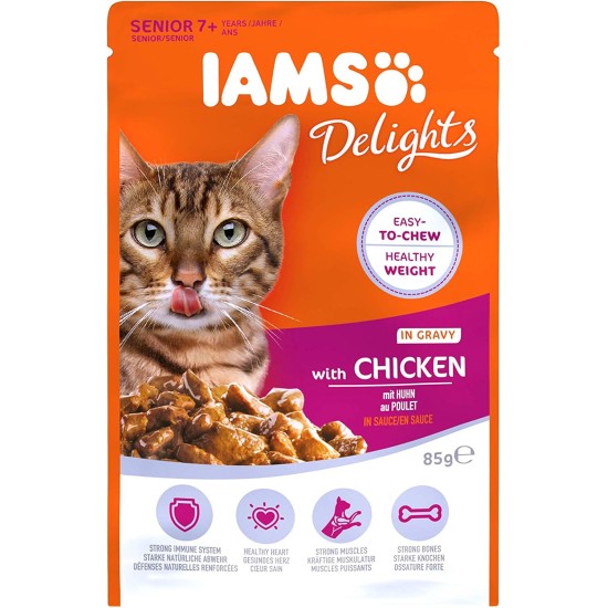 IAMS Delights Senior Wet Cat Food, Multipack with Chicken and Fish in Sauce, High-Quality Wet Food for Older Cats from 7 Years, 12 x 85 g IAMS Delights Senior Wet Cat Food, Multipack with Chicken and Fish in Sauce, High-Quality Wet Food for Older Cats from 7 Years, 12 x 85 g