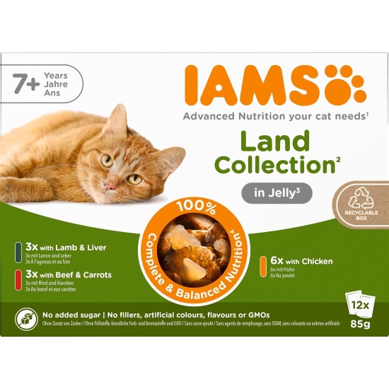 IAMS Delights Senior Wet Cat Food, Multipack with Chicken and Fish in Sauce, High-Quality Wet Food for Older Cats from 7 Years, 12 x 85 g IAMS Delights Senior Wet Cat Food, Multipack with Chicken and Fish in Sauce, High-Quality Wet Food for Older Cats from 7 Years, 12 x 85 g