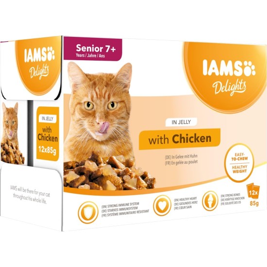 IAMS Delights Senior Wet Cat Food, Multipack with Chicken and Fish in Sauce, High-Quality Wet Food for Older Cats from 7 Years, 12 x 85 g IAMS Delights Senior Wet Cat Food, Multipack with Chicken and Fish in Sauce, High-Quality Wet Food for Older Cats from 7 Years, 12 x 85 g
