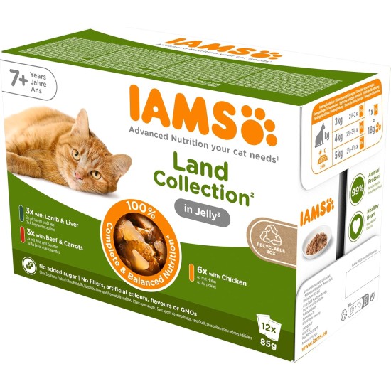 IAMS Delights Senior Wet Cat Food, Multipack with Chicken and Fish in Sauce, High-Quality Wet Food for Older Cats from 7 Years, 12 x 85 g IAMS Delights Senior Wet Cat Food, Multipack with Chicken and Fish in Sauce, High-Quality Wet Food for Older Cats from 7 Years, 12 x 85 g