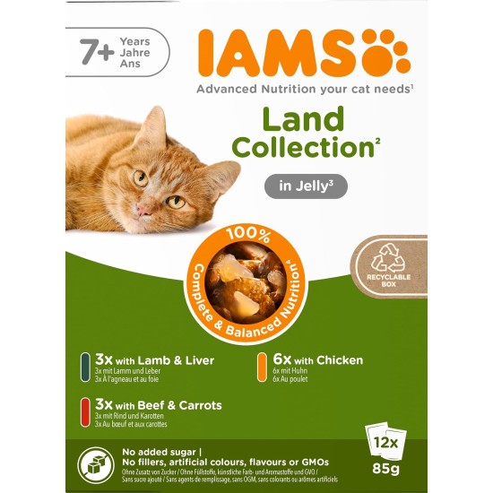 IAMS Delights Senior Wet Cat Food, Multipack with Chicken and Fish in Sauce, High-Quality Wet Food for Older Cats from 7 Years, 12 x 85 g IAMS Delights Senior Wet Cat Food, Multipack with Chicken and Fish in Sauce, High-Quality Wet Food for Older Cats from 7 Years, 12 x 85 g