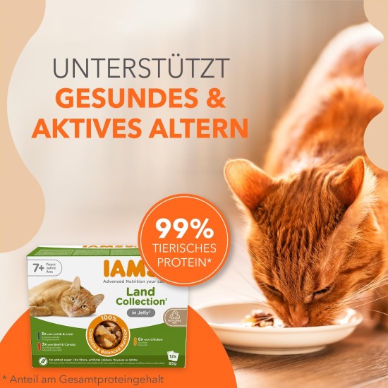 IAMS Delights Senior Wet Cat Food, Multipack with Chicken and Fish in Sauce, High-Quality Wet Food for Older Cats from 7 Years, 12 x 85 g IAMS Delights Senior Wet Cat Food, Multipack with Chicken and Fish in Sauce, High-Quality Wet Food for Older Cats from 7 Years, 12 x 85 g