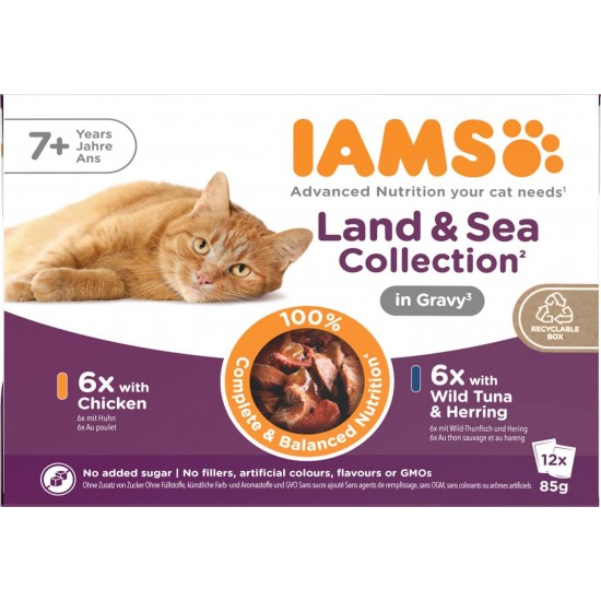 IAMS Delights Senior Wet Cat Food, Multipack with Chicken and Fish in Sauce, High-Quality Wet Food for Older Cats from 7 Years, 12 x 85 g IAMS Delights Senior Wet Cat Food, Multipack with Chicken and Fish in Sauce, High-Quality Wet Food for Older Cats from 7 Years, 12 x 85 g