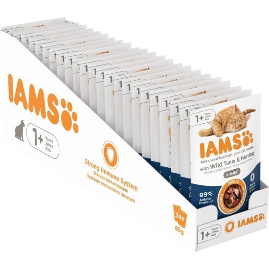 IAMS Delights Wet Cat Food with Tuna & Herring in Jelly - Multipack for Adult Cats, 24 x 85 g IAMS Delights Wet Cat Food with Tuna & Herring in Jelly - Multipack for Adult Cats, 24 x 85 g