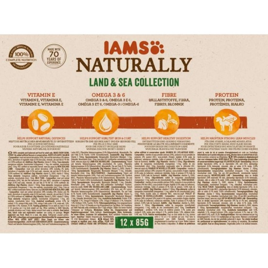 IAMS Naturally Wet Cat Food in Sauce, High-Quality Wet Food with Fish / Meat for Adult or Senior Cats, Various Sizes (4 x 85 g / 12 x 85 g) IAMS Naturally Wet Cat Food in Sauce, High-Quality Wet Food with Fish / Meat for Adult or Senior Cats, Various Sizes (4 x 85 g / 12 x 85 g)