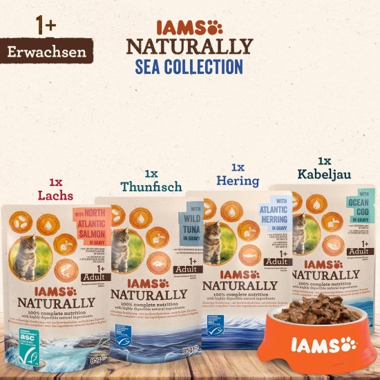 IAMS Naturally Wet Cat Food in Sauce, High-Quality Wet Food with Fish / Meat for Adult or Senior Cats, Various Sizes (4 x 85 g / 12 x 85 g) IAMS Naturally Wet Cat Food in Sauce, High-Quality Wet Food with Fish / Meat for Adult or Senior Cats, Various Sizes (4 x 85 g / 12 x 85 g)