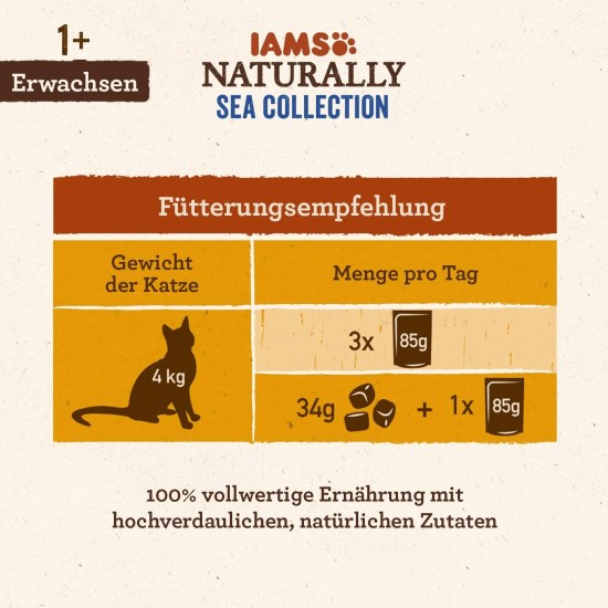 IAMS Naturally Wet Cat Food in Sauce, High-Quality Wet Food with Fish / Meat for Adult or Senior Cats, Various Sizes (4 x 85 g / 12 x 85 g) IAMS Naturally Wet Cat Food in Sauce, High-Quality Wet Food with Fish / Meat for Adult or Senior Cats, Various Sizes (4 x 85 g / 12 x 85 g)