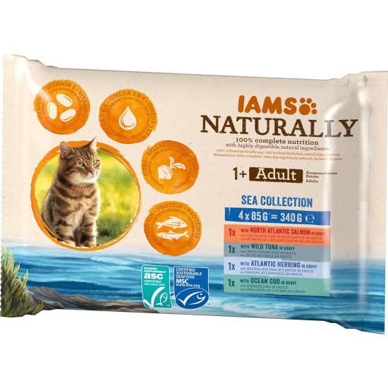 IAMS Naturally Wet Cat Food in Sauce, High-Quality Wet Food with Fish / Meat for Adult or Senior Cats, Various Sizes (4 x 85 g / 12 x 85 g) IAMS Naturally Wet Cat Food in Sauce, High-Quality Wet Food with Fish / Meat for Adult or Senior Cats, Various Sizes (4 x 85 g / 12 x 85 g)
