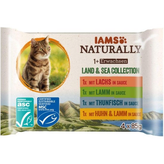 IAMS Naturally Wet Cat Food in Sauce, High-Quality Wet Food with Fish / Meat for Adult or Senior Cats, Various Sizes (4 x 85 g / 12 x 85 g) IAMS Naturally Wet Cat Food in Sauce, High-Quality Wet Food with Fish / Meat for Adult or Senior Cats, Various Sizes (4 x 85 g / 12 x 85 g)